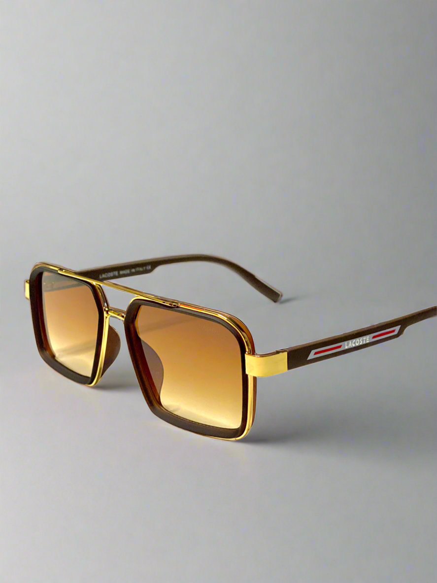 Lacoste Heritage Gold – Dual Tone Square Sunglasses with Signature Arms