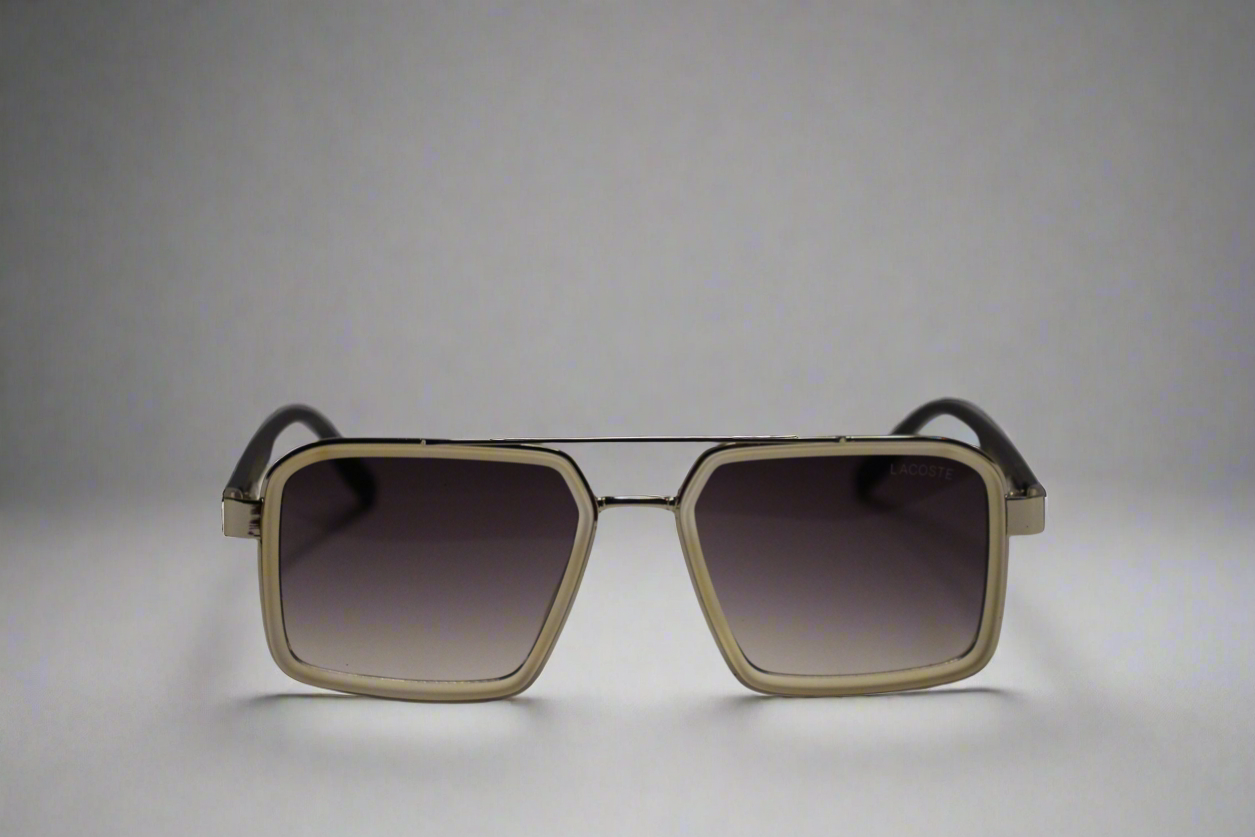 Lacoste Heritage White– Dual Tone Square Sunglasses with Signature Arms