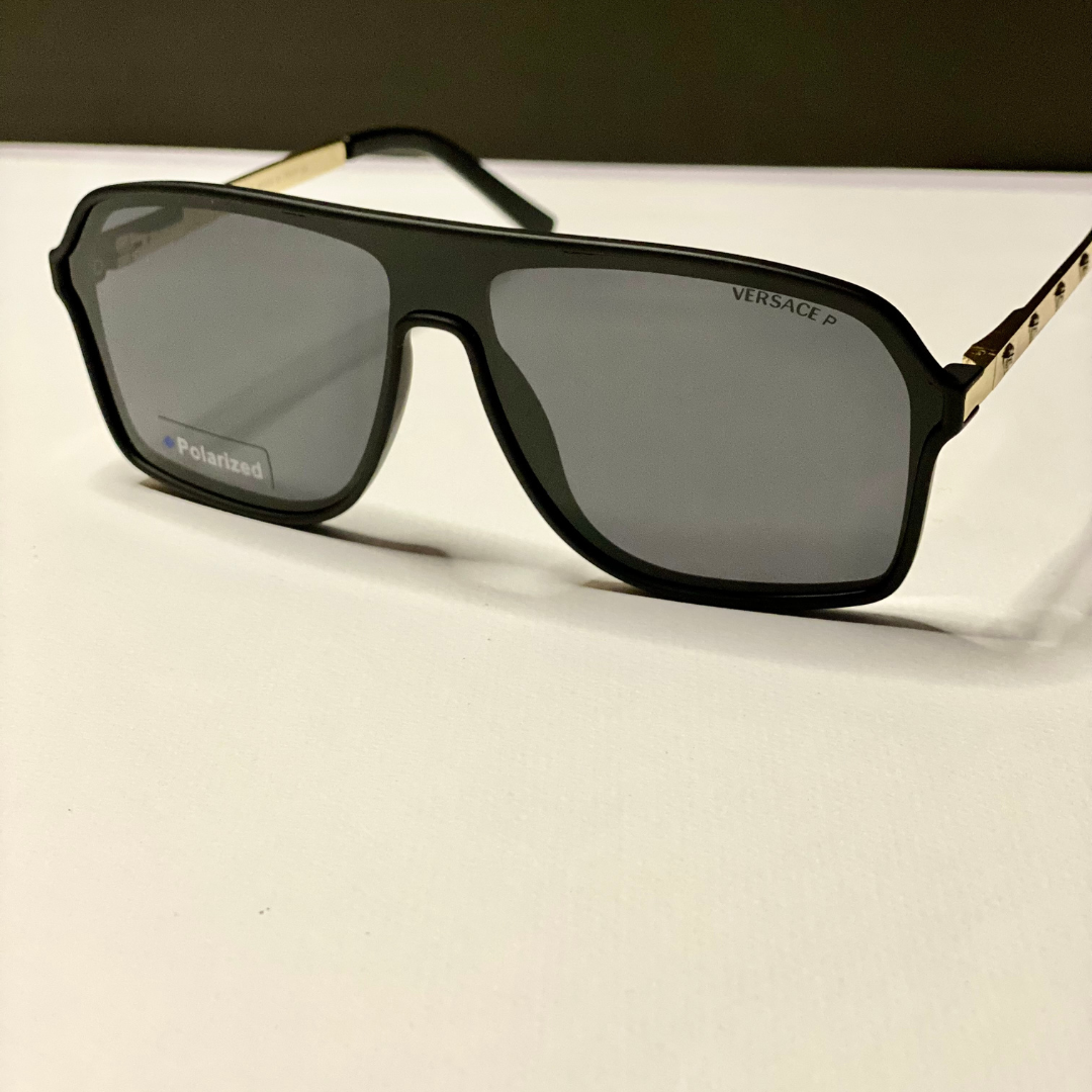 Versace Medusa Elite – Matte Black Sunglasses with Gold Stud Arms