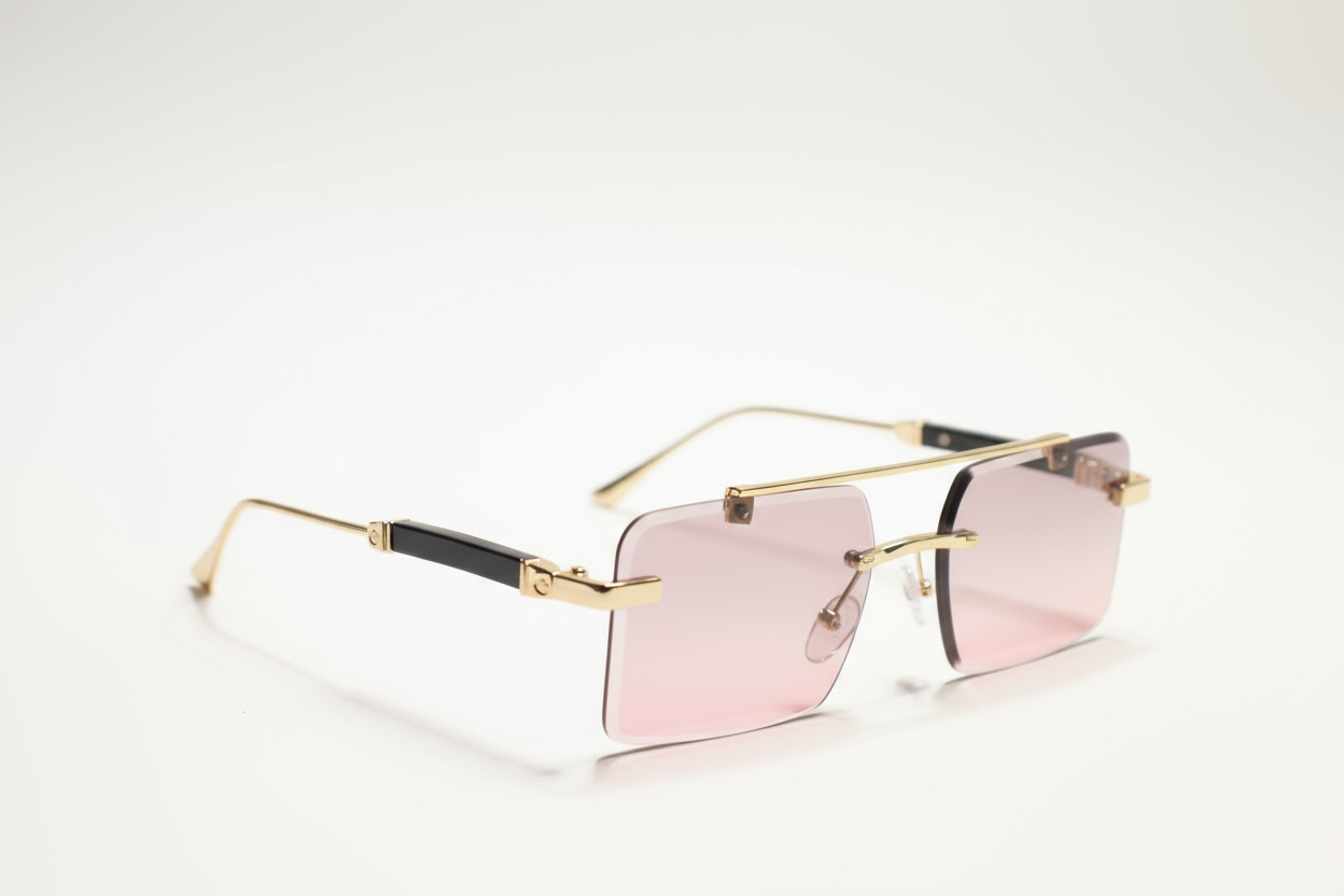 Three piece Cartier sunglasses – with golden Frame and pink Gradient Lenses.
