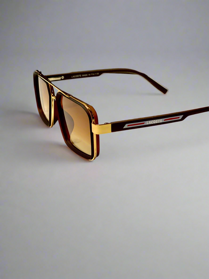 Lacoste Heritage Gold –            Dual Tone Square Sunglasses     with Signature Arms