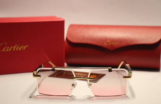 Three piece Cartier sunglasses – with golden Frame and pink Gradient Lenses.