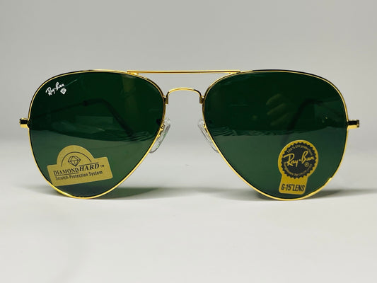 Ray ban Aviatar Sunglasses-UV Polarized Lenses-G15 Lenses-Golden Frame Green Lenses
