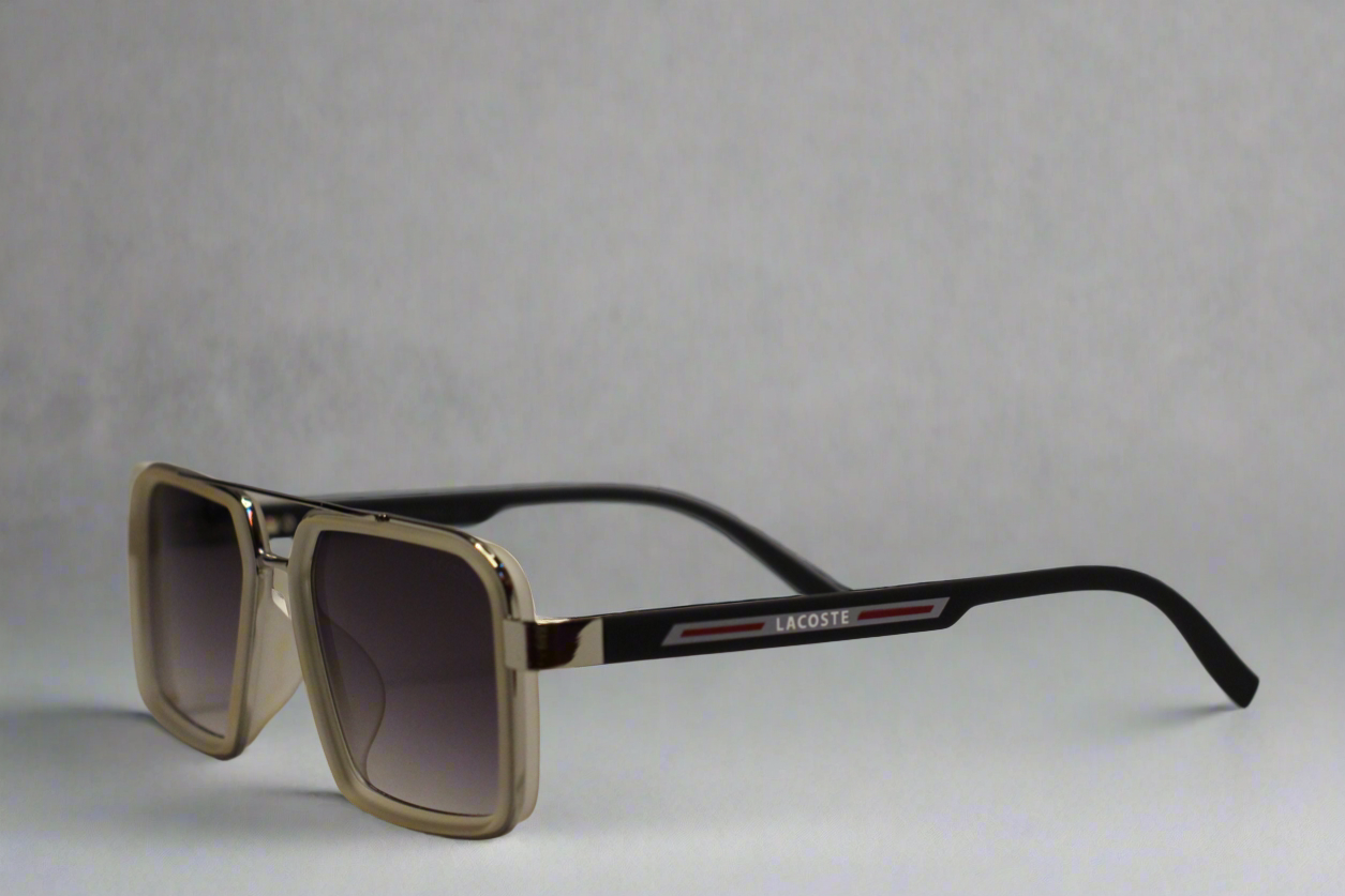 Lacoste Heritage White–            Dual Tone Square Sunglasses     with Signature Arms