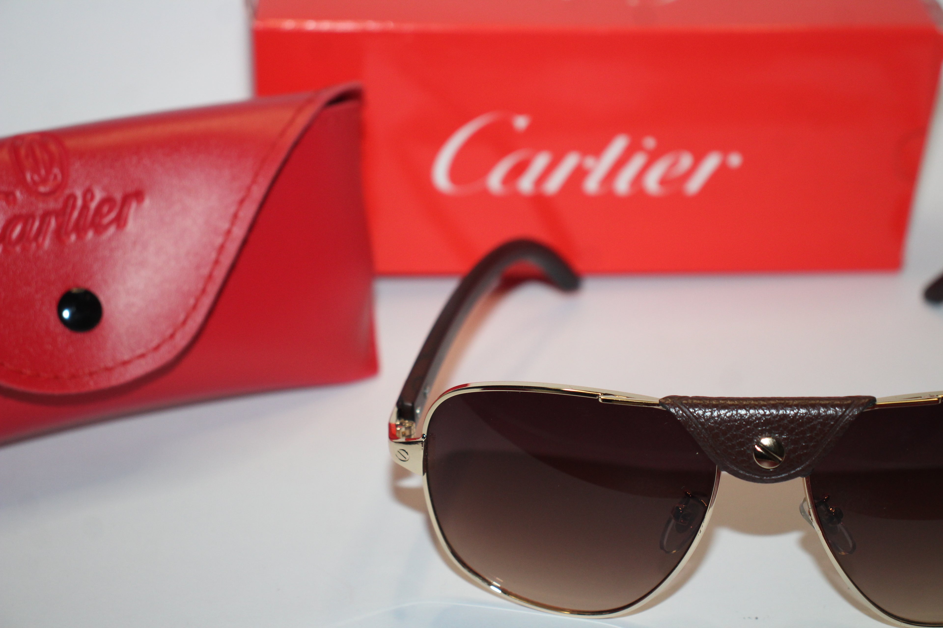 Cartier Gold Aviator Sunglasses – Leather button strap Edition