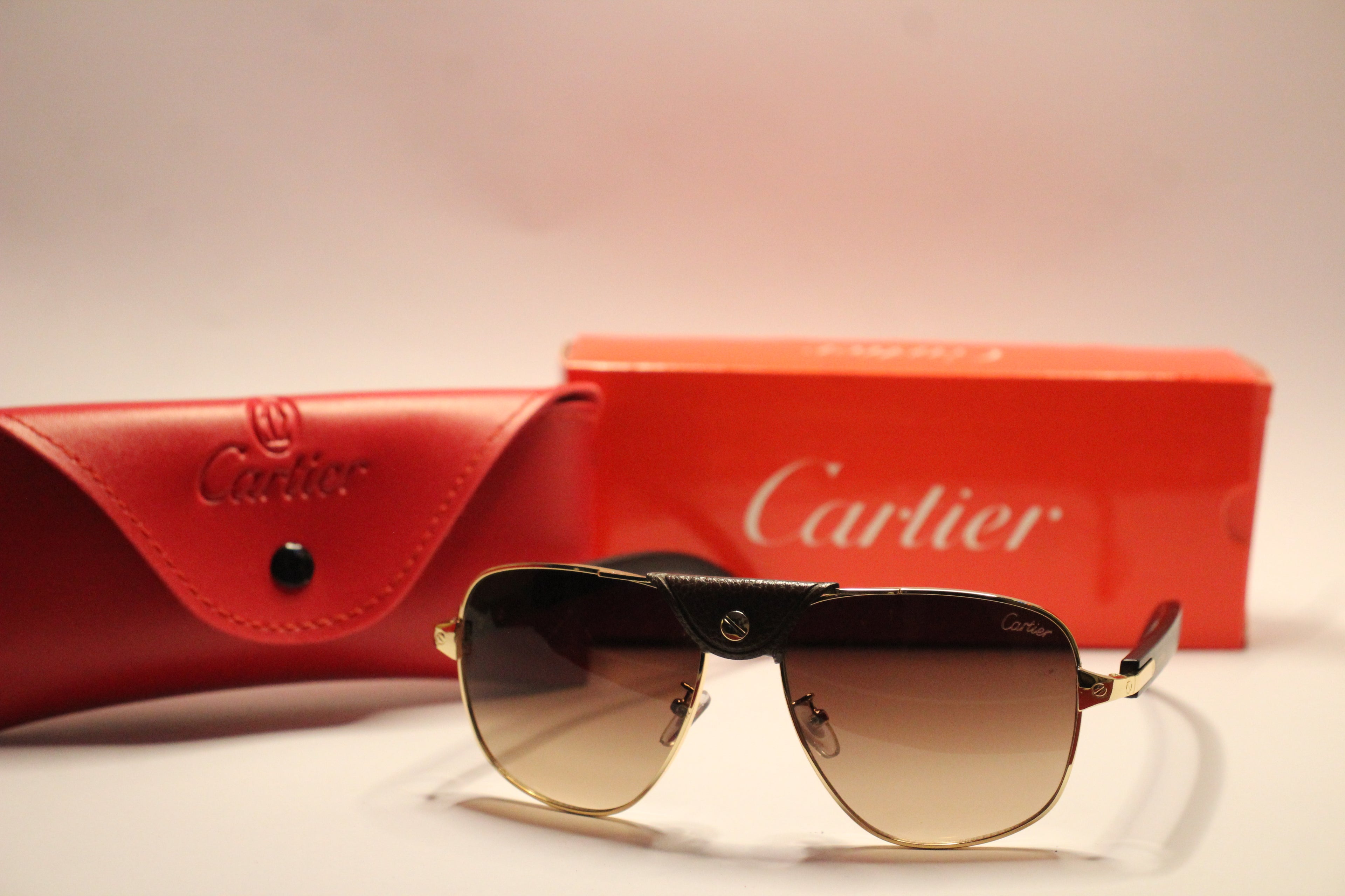 Cartier Gold Aviator Sunglasses – Leather button strap Edition