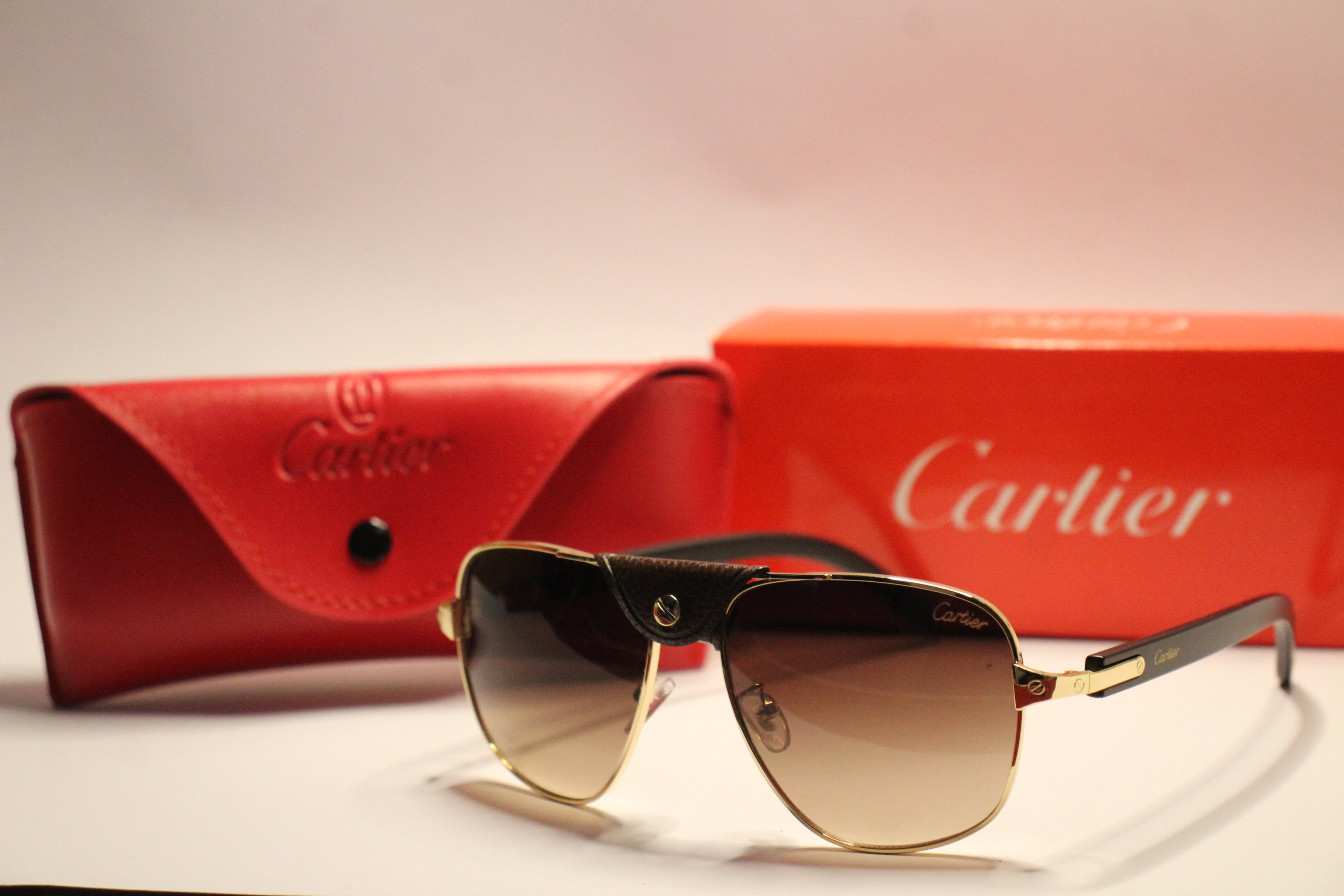 Cartier Gold Aviator Sunglasses – Leather button strap Edition