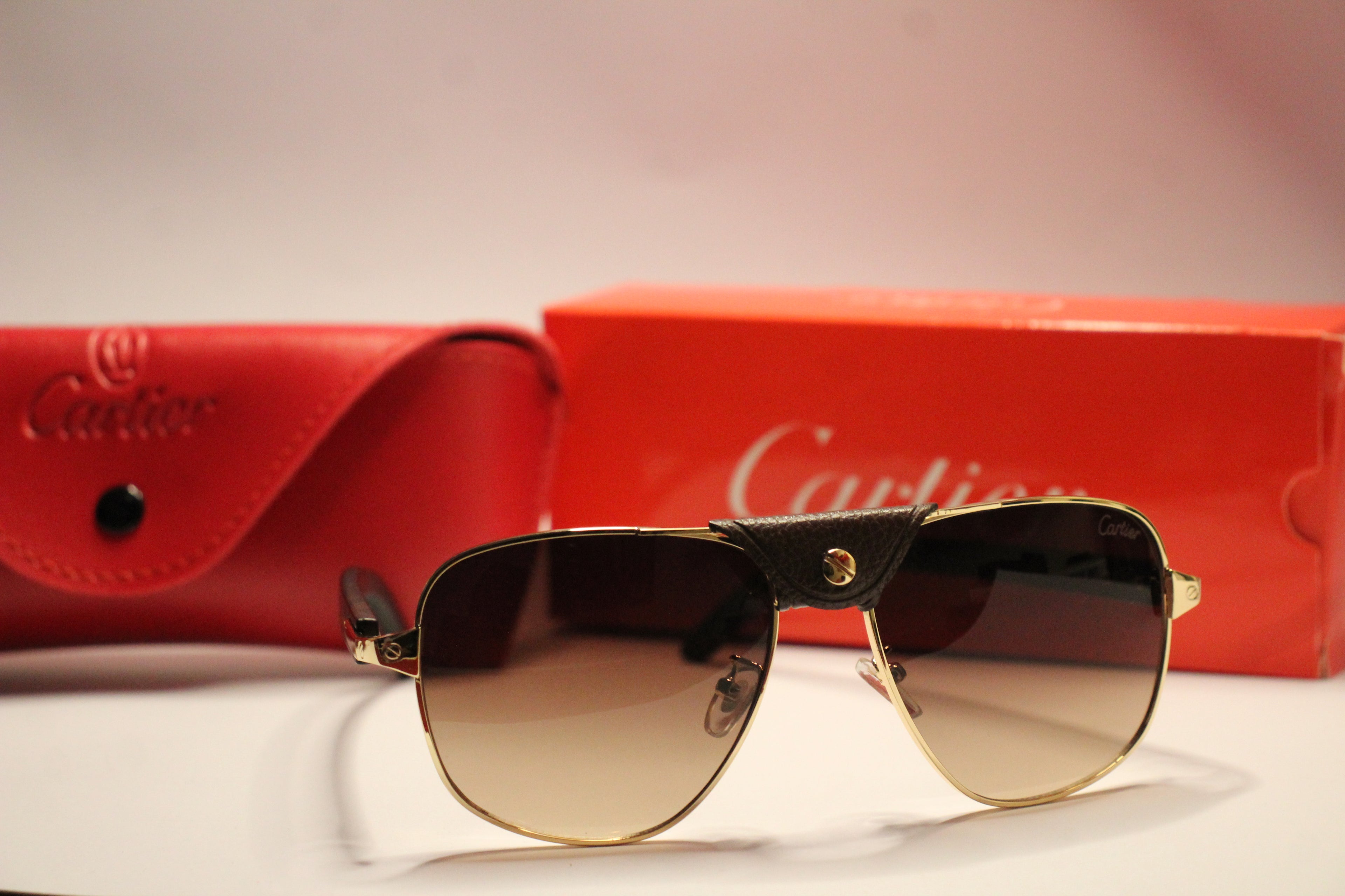 Cartier Gold Aviator Sunglasses – Leather button strap Edition