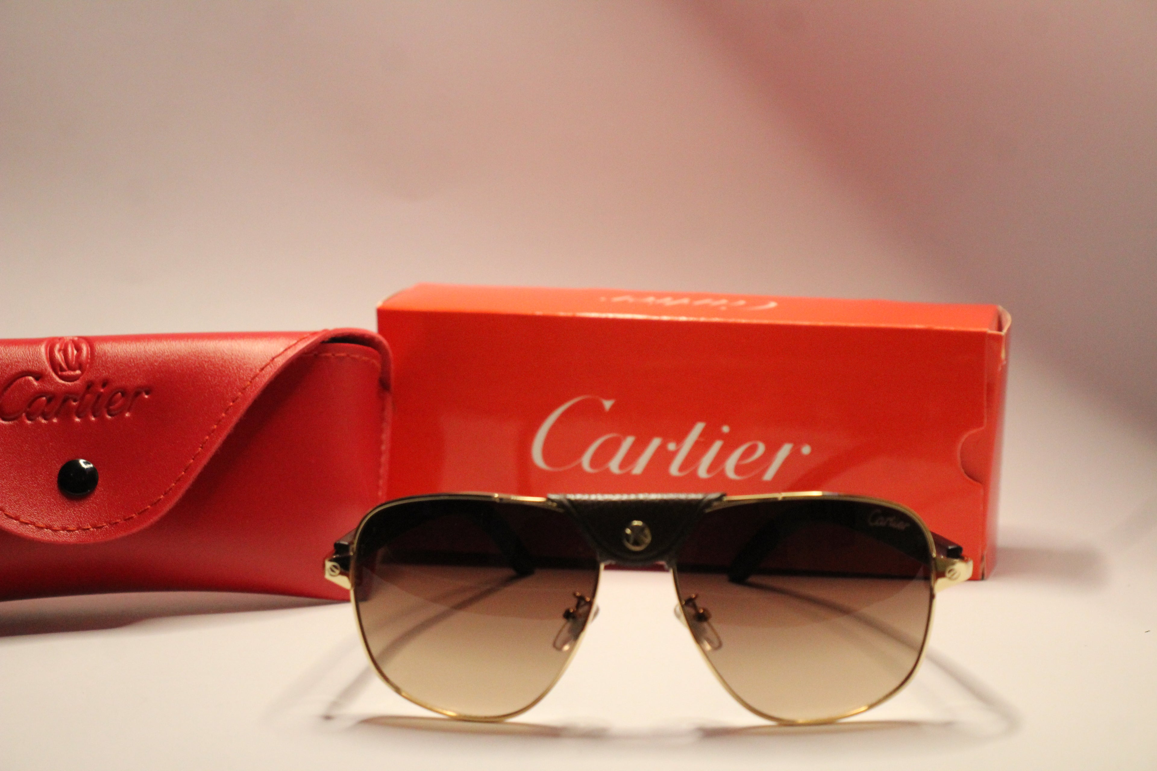 Cartier Gold Aviator Sunglasses – Leather button strap Edition