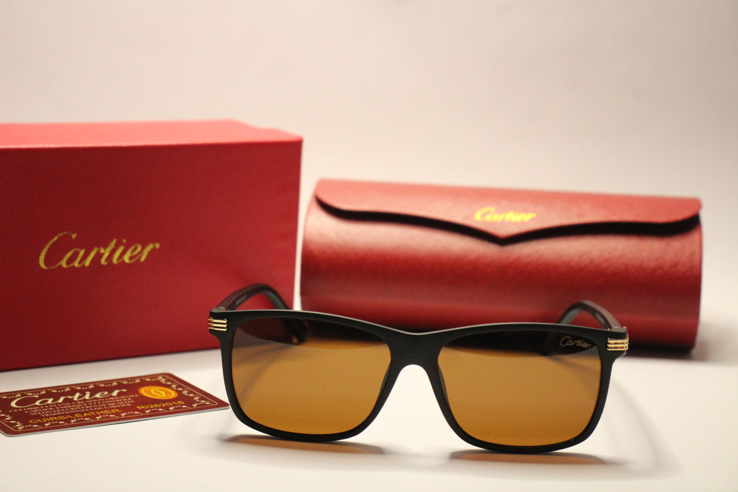 Cartier Black Edition- Brown Lenses – Matte Frame with Gold Detailing Sunglasses