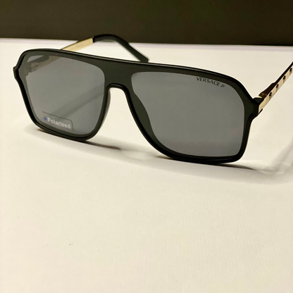 Versace Medusa  Elite – Matte Black Sunglasses with Gold Stud Arms