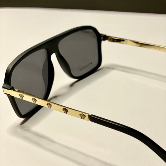 Versace Medusa  Elite – Matte Black Sunglasses with Gold Stud Arms