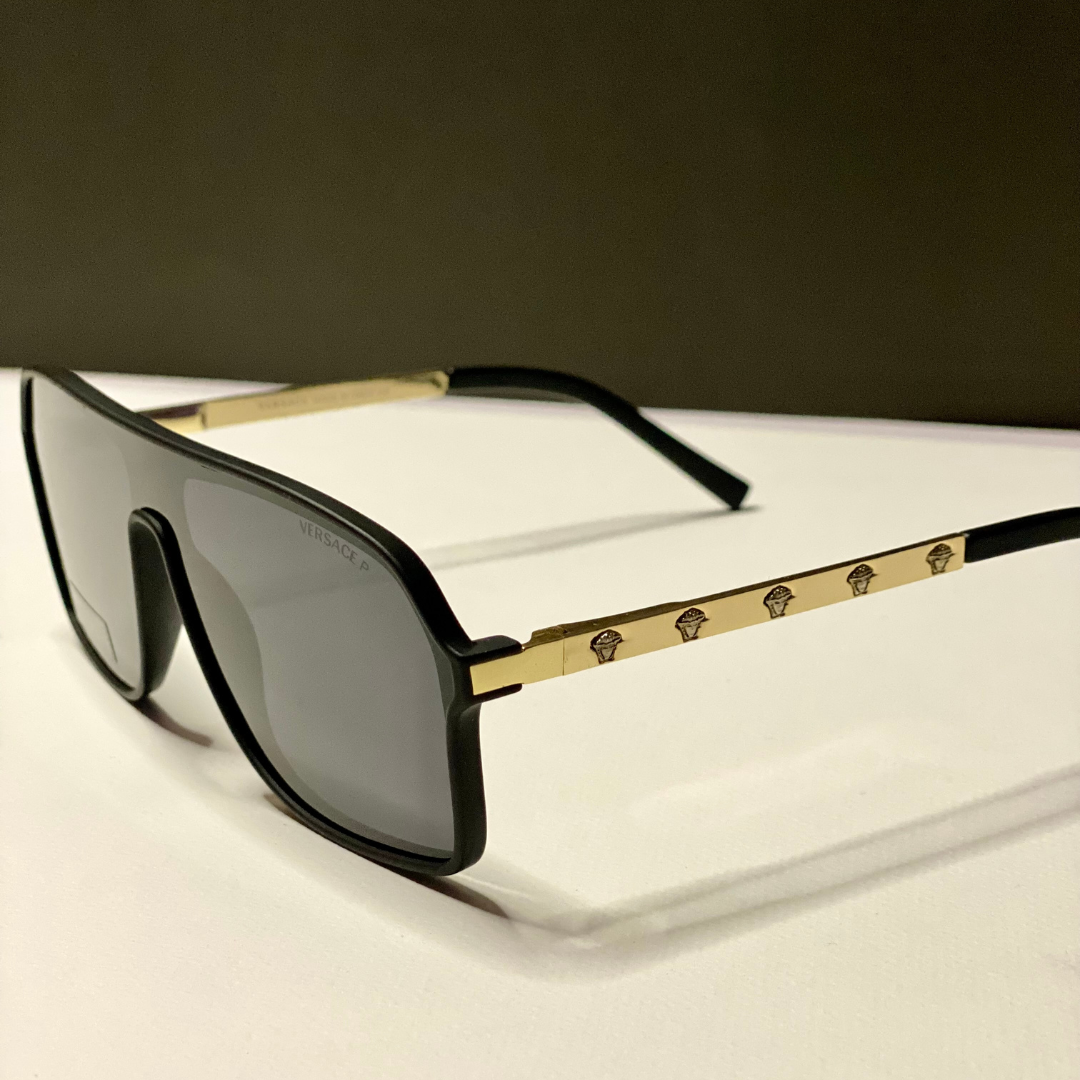 Versace Medusa  Elite – Matte Black Sunglasses with Gold Stud Arms