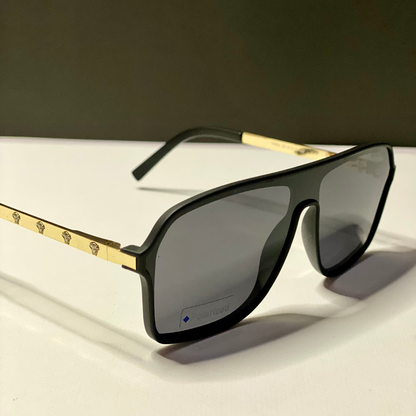 Versace Medusa  Elite – Matte Black Sunglasses with Gold Stud Arms