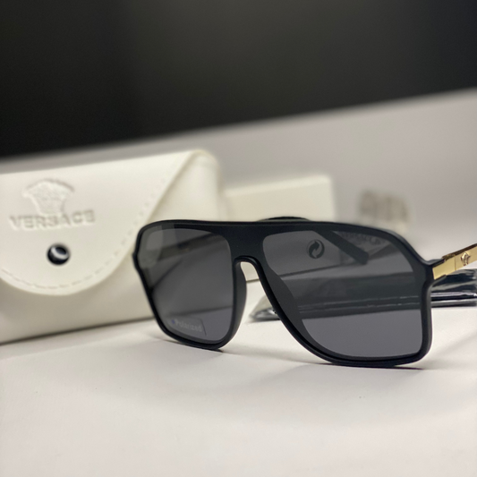 Versace Medusa  Elite – Matte Black Sunglasses with Gold Stud Arms